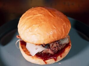 Bacon Swiss Burgers with Cola BBQ Sauce