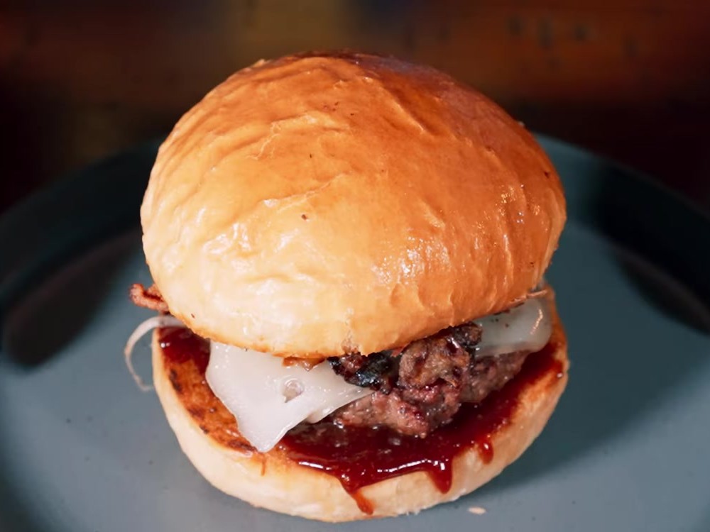 Bacon Swiss Burgers with Cola BBQ Sauce